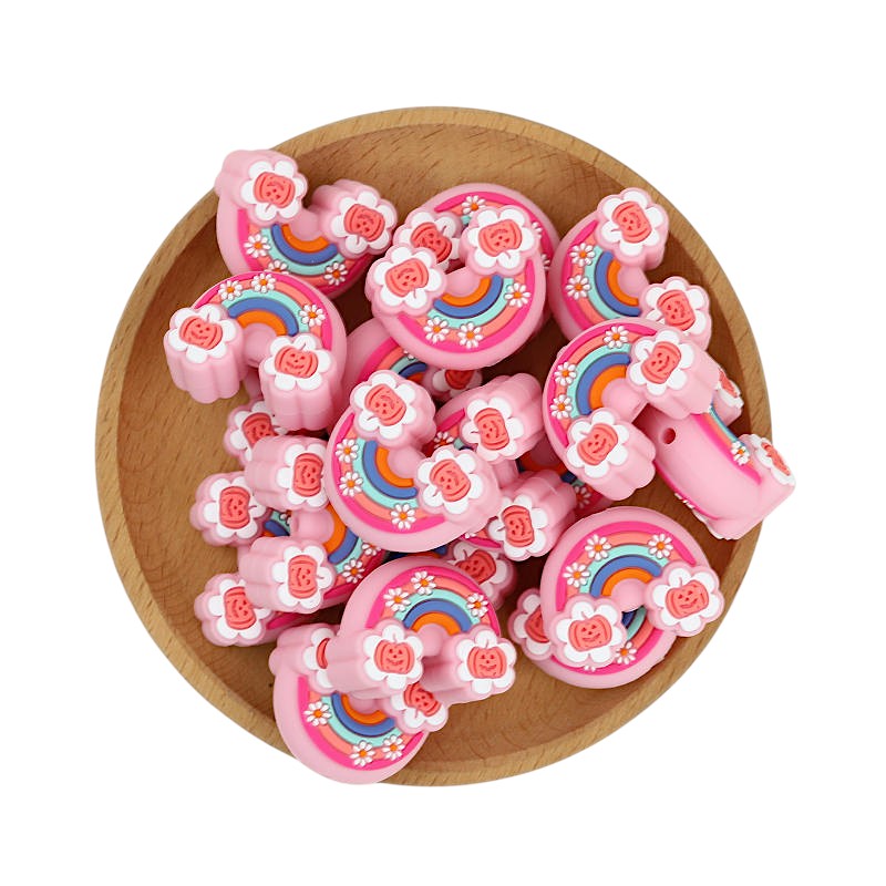 20Pcs Silicone 3D Focal Beads Halloween Rainbow with Pumpkin Flowers 3