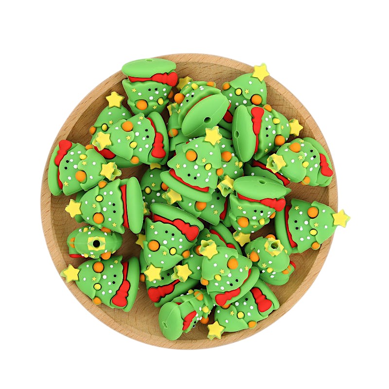 20Pcs Silicone 3D Focal Beads Christmas Tree Decorate Star Top 3