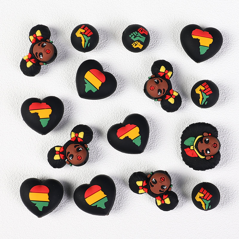 20Pcs Silicone 3D Focal Beads Black June Festival Motifs Variety 5