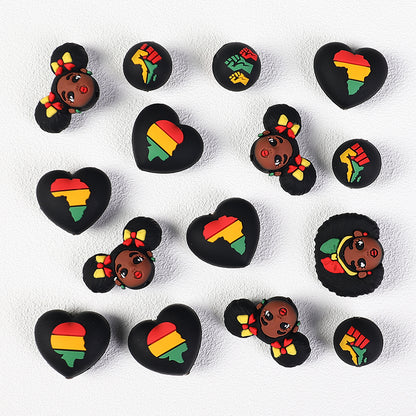 20Pcs Silicone 3D Focal Beads Black June Festival Motifs Variety 5