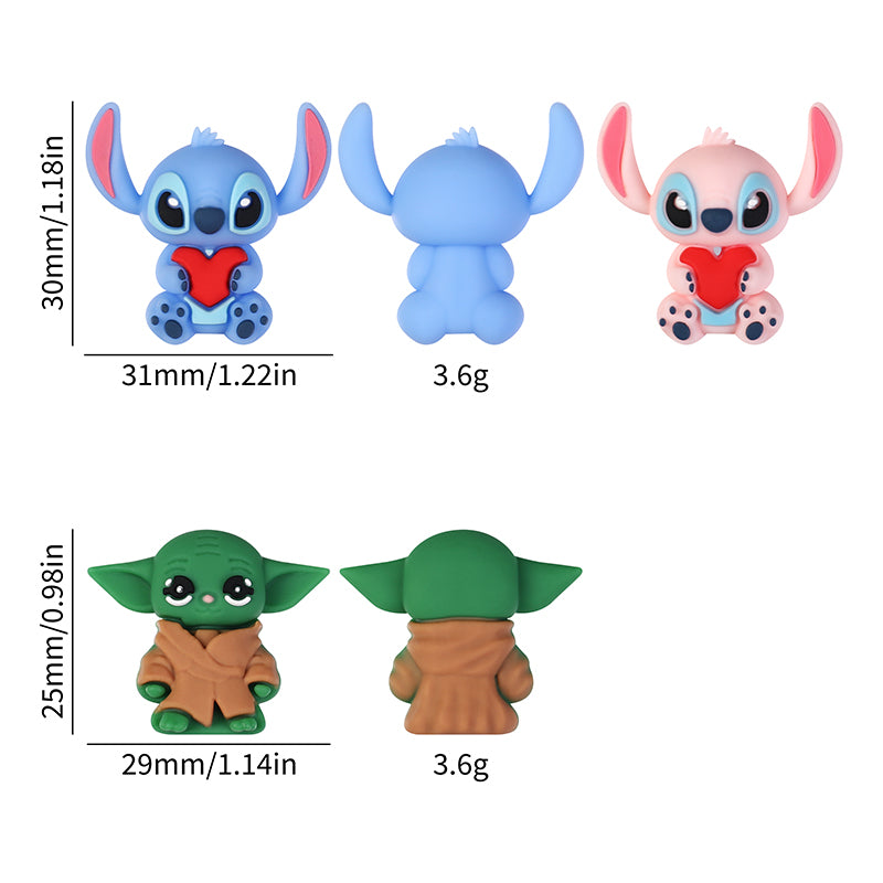 20Pcs Silicone 3D Focal Beads Blue Alien Character Large Ears and Green Alien Baby Large Ears 9