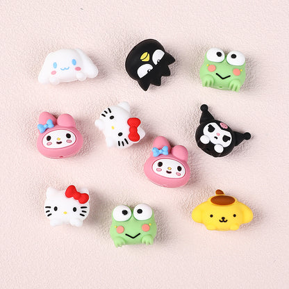 20Pcs Silicone 3D Focal Beads White Cat Round Head with Bow and Pink Rabbit Hood 5