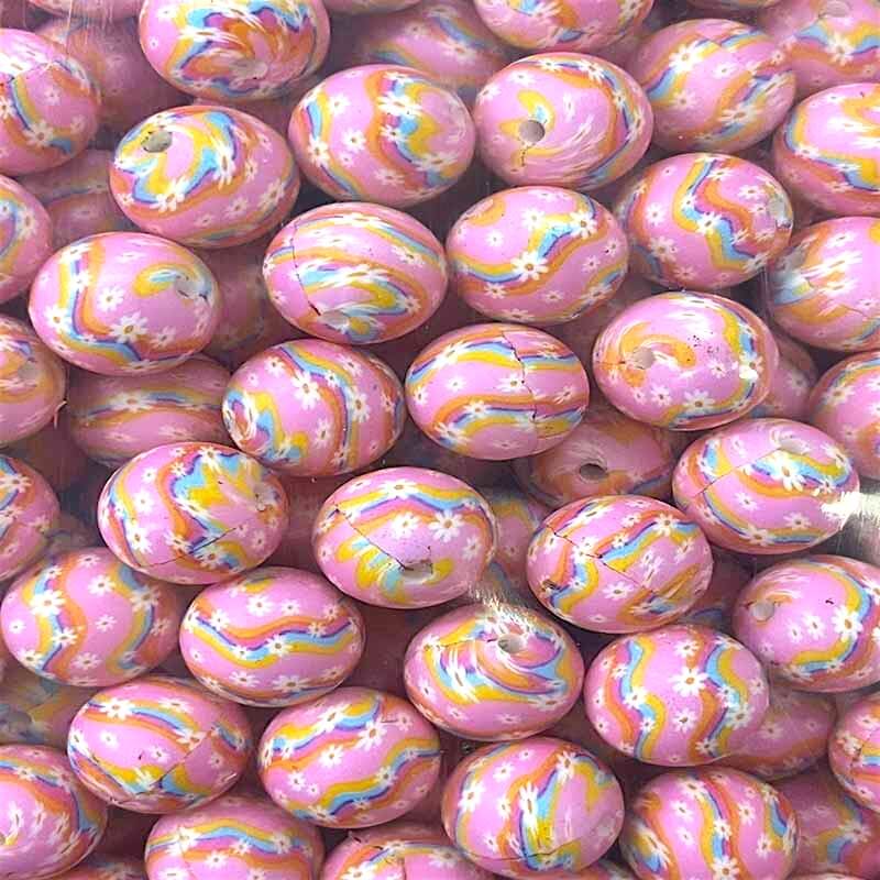 50pcs 15mm Pink Flower Rainbow Printed Silicone Beads