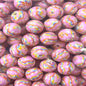 50pcs 15mm Pink Flower Rainbow Printed Silicone Beads