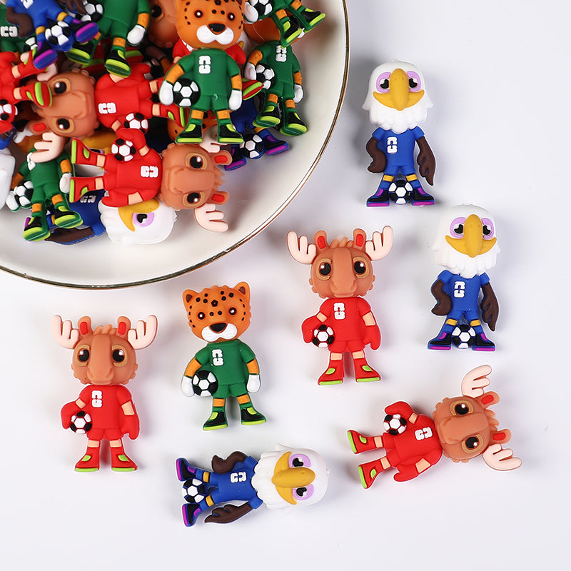 20Pcs Silicone 3D Focal Beads World Cup Mascot Holding Soccer Ball 2