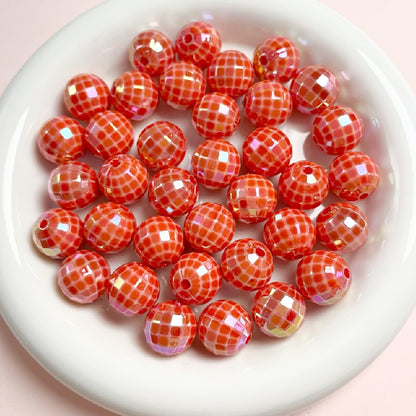 10pcs 16mm UV Finish Acrylic Plaid Round Beads DIY Bracelet Making 16
