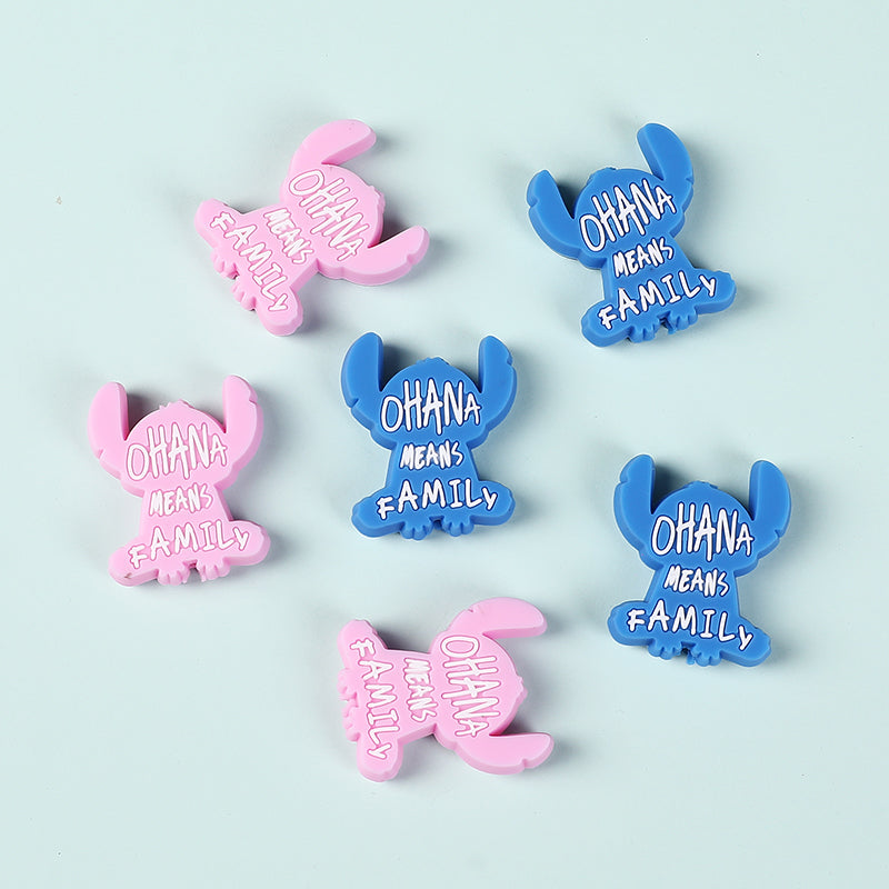 Silicone Focal Beads Blue Alien Character Large Ears Pink Blue Letters Stitch 3