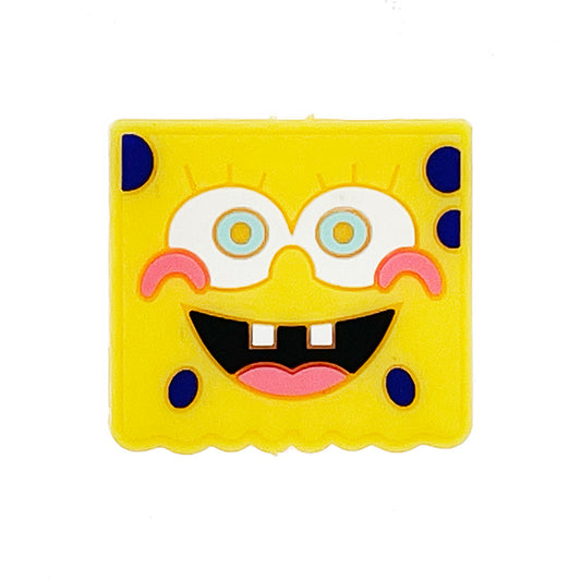20pcs Silicone Focal Beads Yellow Square Face with Blue Spots