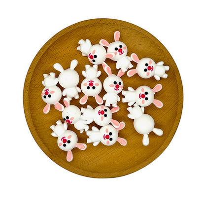 20Pcs Silicone 3D Focal Beads White Long Eared Rabbit Front Facing 2