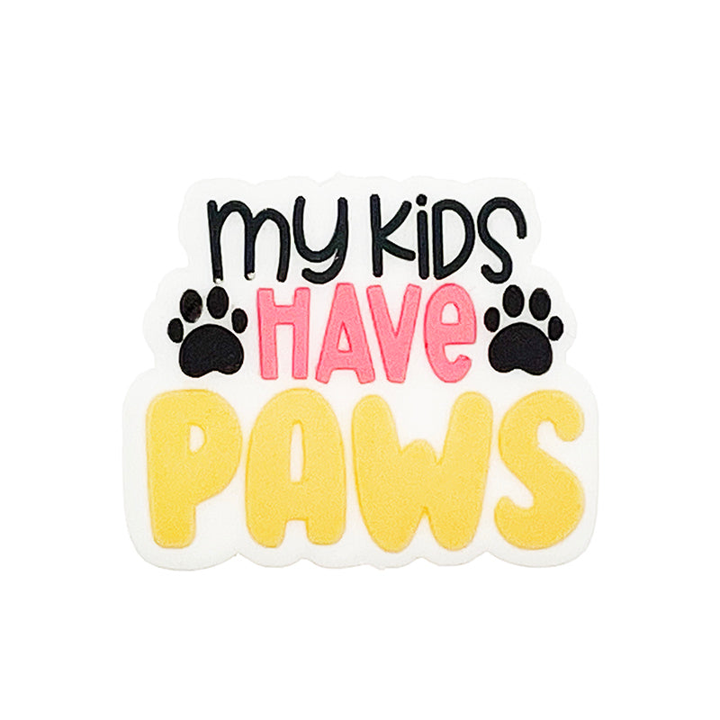 20pcs Silicone Focal Beads My Kids Have Paws Printed Text Design