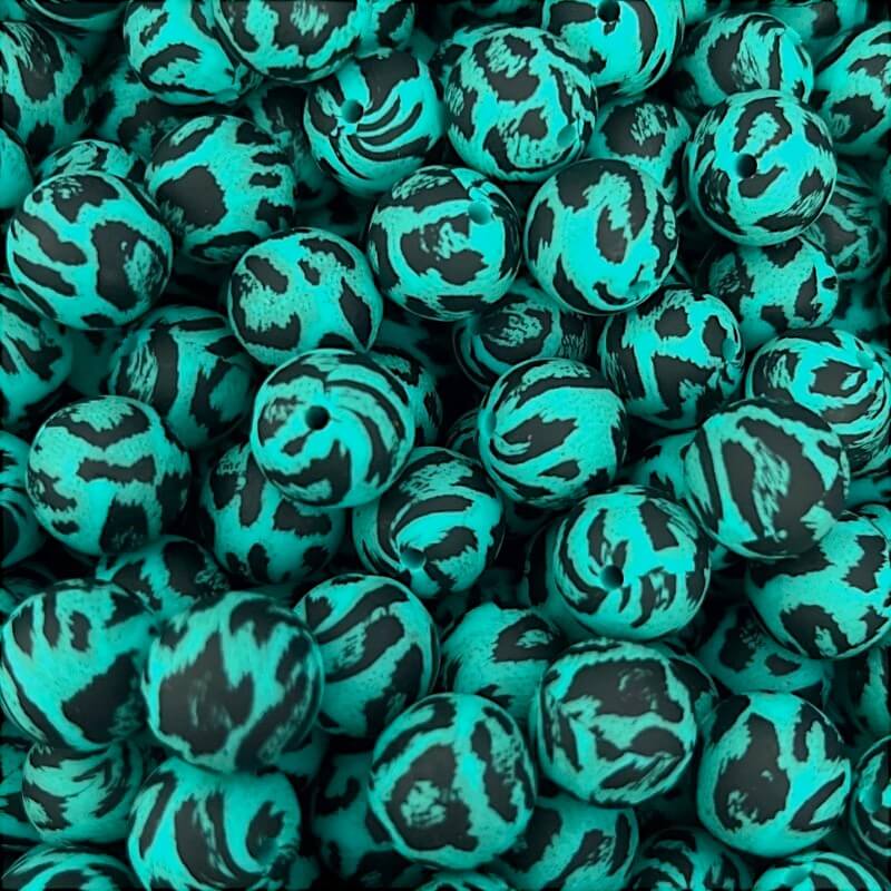 50pcs 15mm Leopard Silicone Beads Printed Design 5