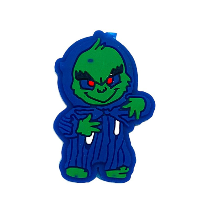 20pcs Silicone Focal Beads Green Furry Character Scowling Face Wearing Striped Suit
