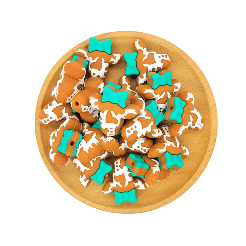 Silicone 3D Focal Beads Highland Cow Wearing Bow 4