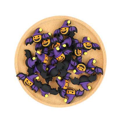 20Pcs Silicone 3D Focal Beads Halloween Witch Bat with Pointed Hat 4