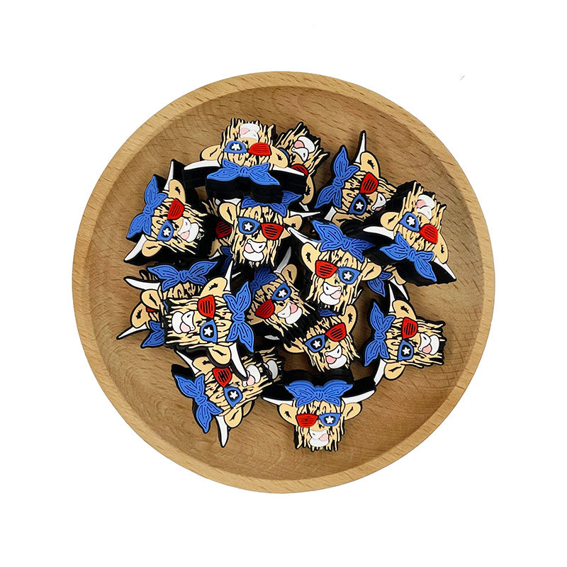 20pcs Silicone Focal Beads American Cattle Wearing Bandana and Sunglasses 2