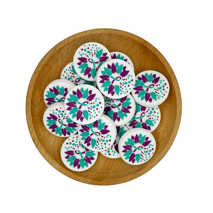 20pcs Silicone Focal Beads Colorful Flower Printed Design 2