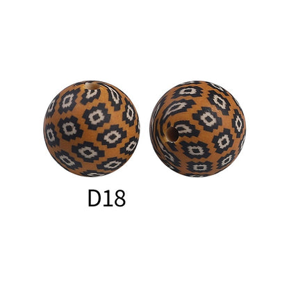 50pcs 15mm Rhombus Printed Silicone Beads Multi Color Design 28