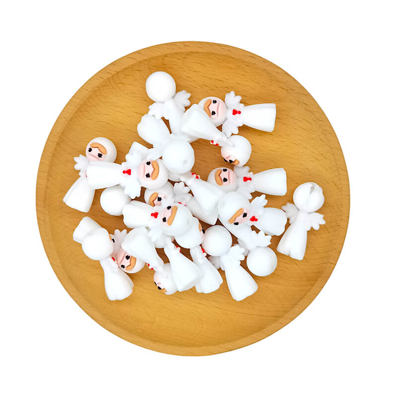 Silicone 3D Focal Beads White Love Little Angel Holding Heart 2