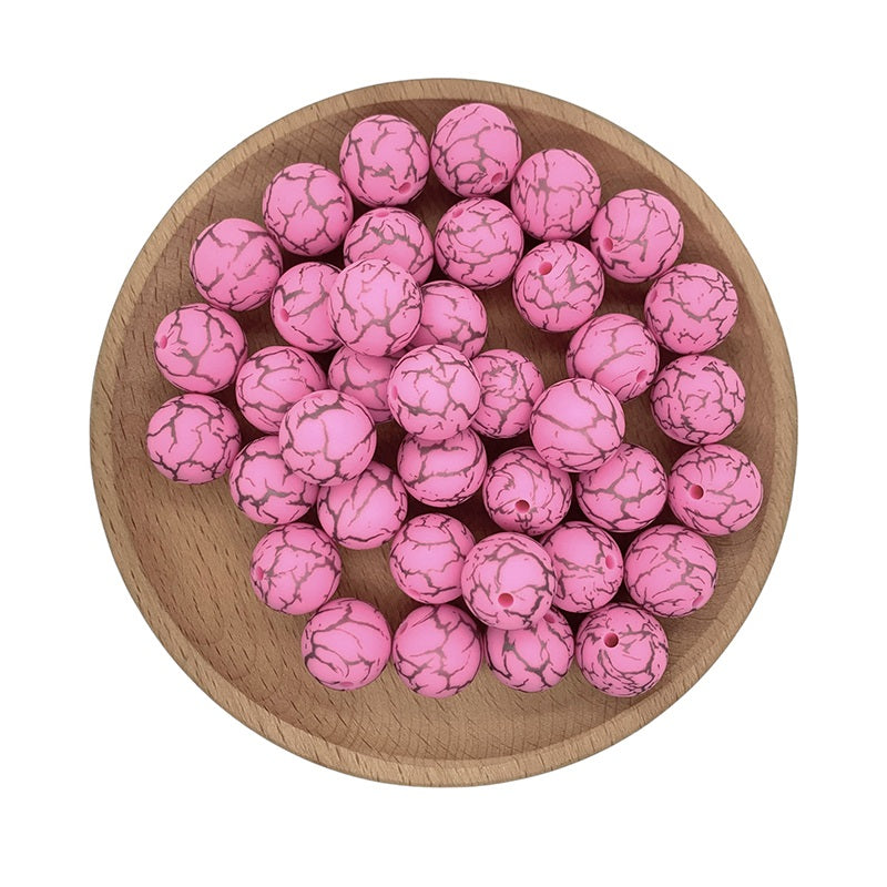 50pcs 15mm Printed Crackle Silicone Beads Colorful Design 20