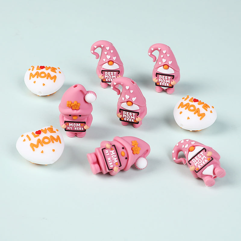 Silicone 3D Focal Beads Mother Day Gnome Holding Sign Detail