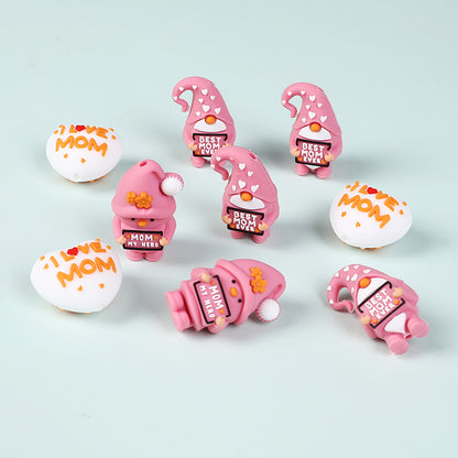 Silicone 3D Focal Beads Mother Day Gnome Holding Sign Detail