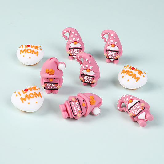 Silicone 3D Focal Beads Mother Day Gnome Holding Sign Detail