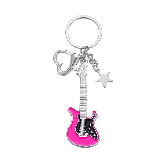 Guitar Five-Pointed Star Zinc Alloy Keychain with Heart Charm