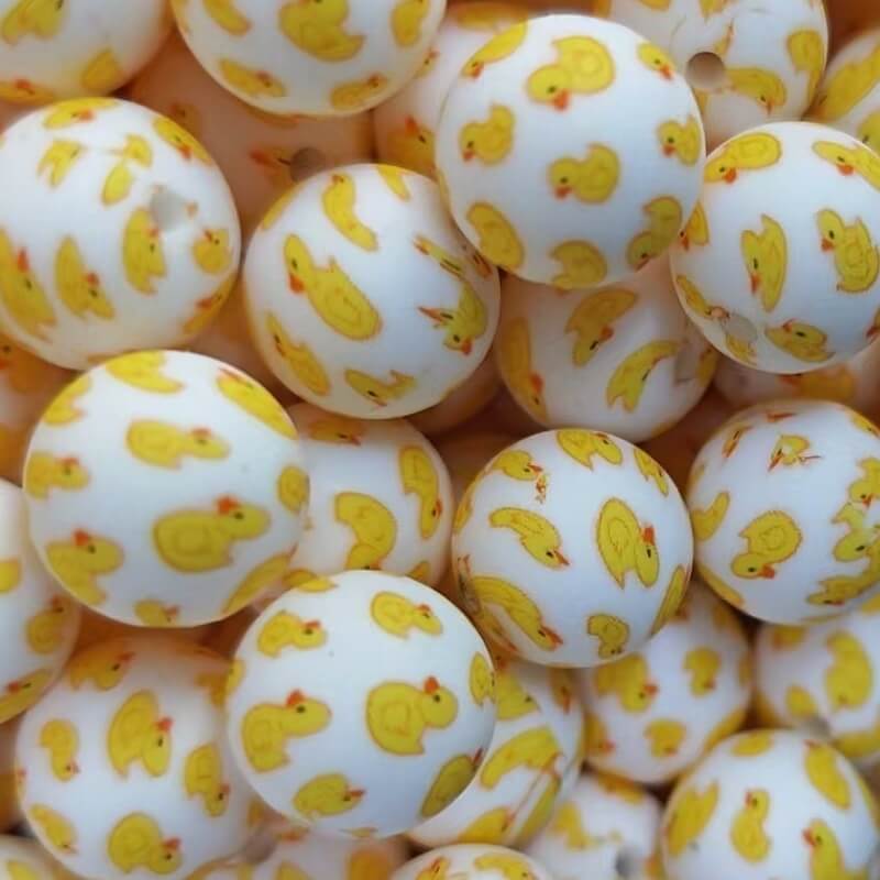 50pcs 15mm Cute Duck Print Silicone Beads Multi Base Design 8