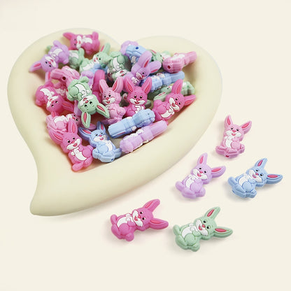 Silicone Focal Beads Cartoon Colored Long Eared Rabbit Sitting Pose