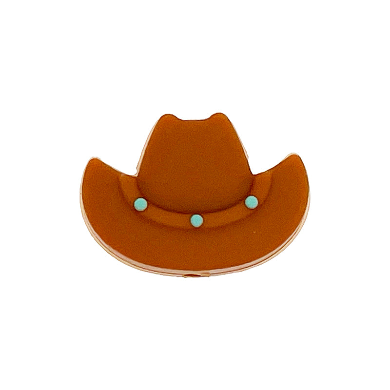 20pcs Silicone Focal Beads Western Cowboy Hat with Turquoise Studs 3