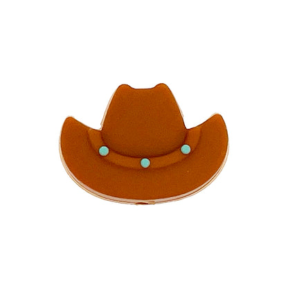 20pcs Silicone Focal Beads Western Cowboy Hat with Turquoise Studs 3