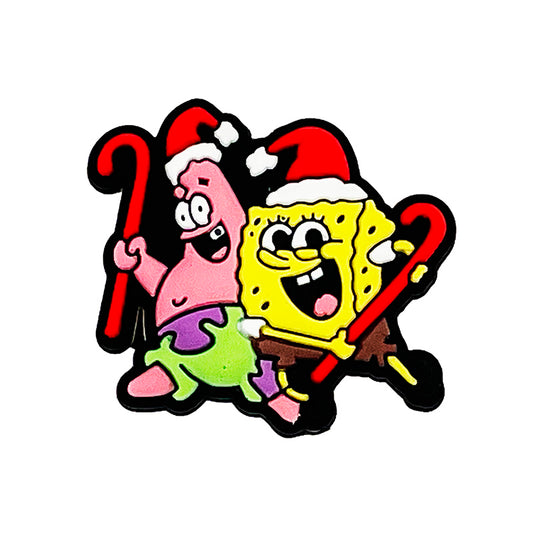 20pcs Silicone Focal Beads Yellow Square Sponge Character and Pink Starfish with Santa Hat