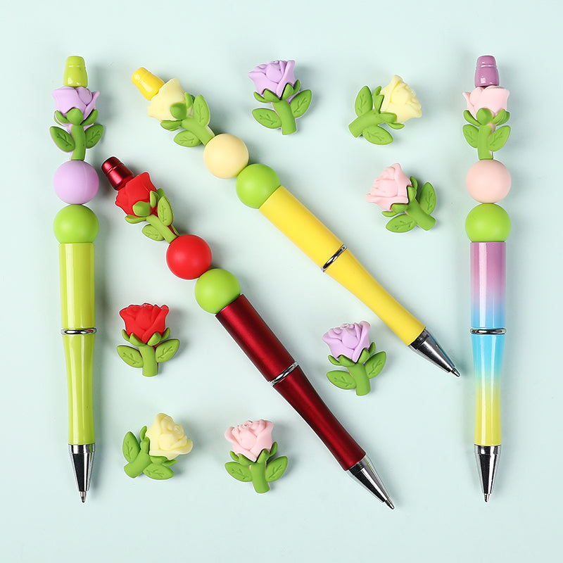 20Pcs Silicone 3D Focal Beads Multi Color Rose Holding Stem 9