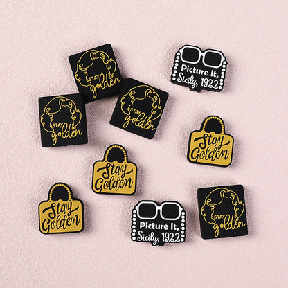 Silicone Focal Beads The Golden Girl Gold Bag and Text Detail 5