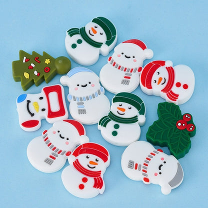 10pcs Silicone Focal Beads Christmas Snowman Tree Stocking Set 4