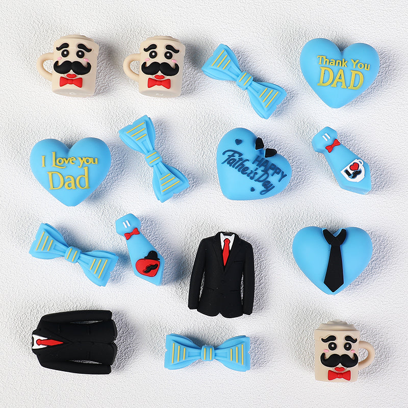 20Pcs Silicone 3D Focal Beads Father's Day Heart Tie Bow Designs 9