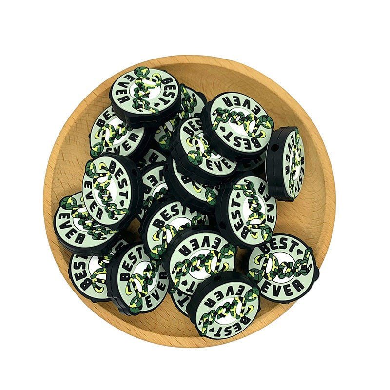 20pcs Silicone Focal Beads Best Dad Ever Camouflage Lettering 2