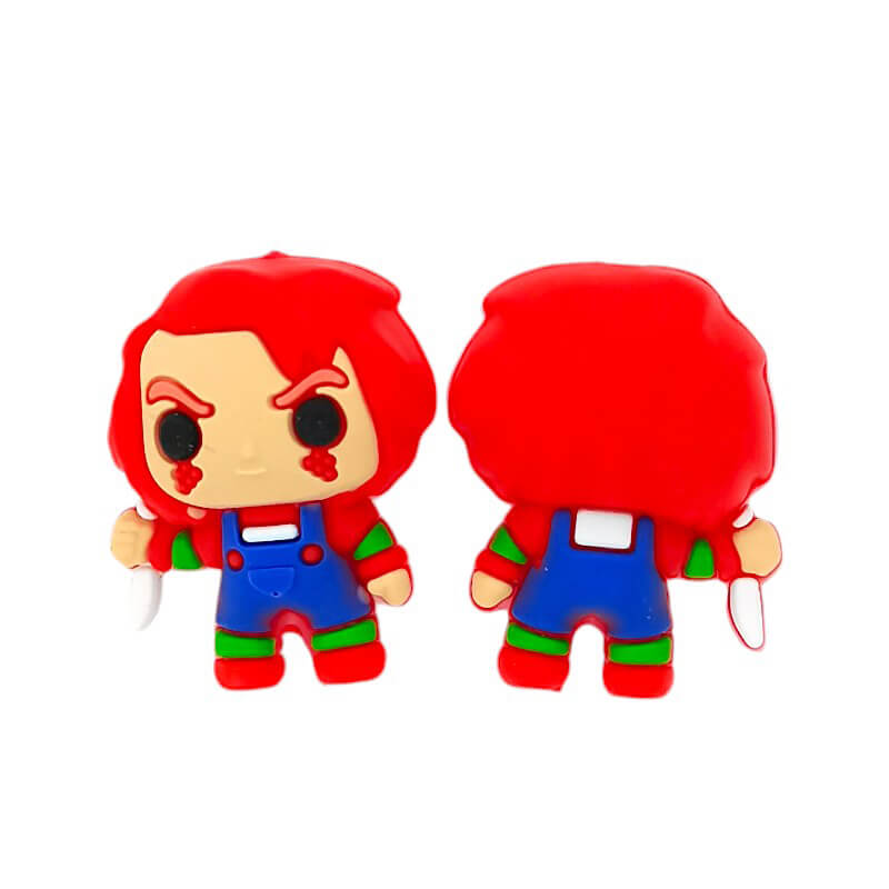 Silicone 3D Focal Beads Red Haired Doll Holding Knife