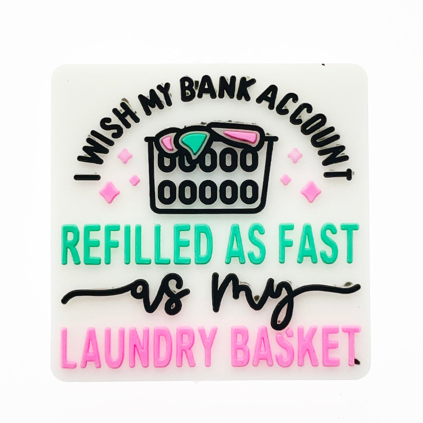20pcs Silicone Focal Beads Laundry Basket Printed Text Design