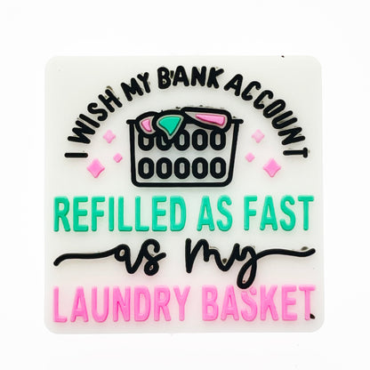 20pcs Silicone Focal Beads Laundry Basket Printed Text Design