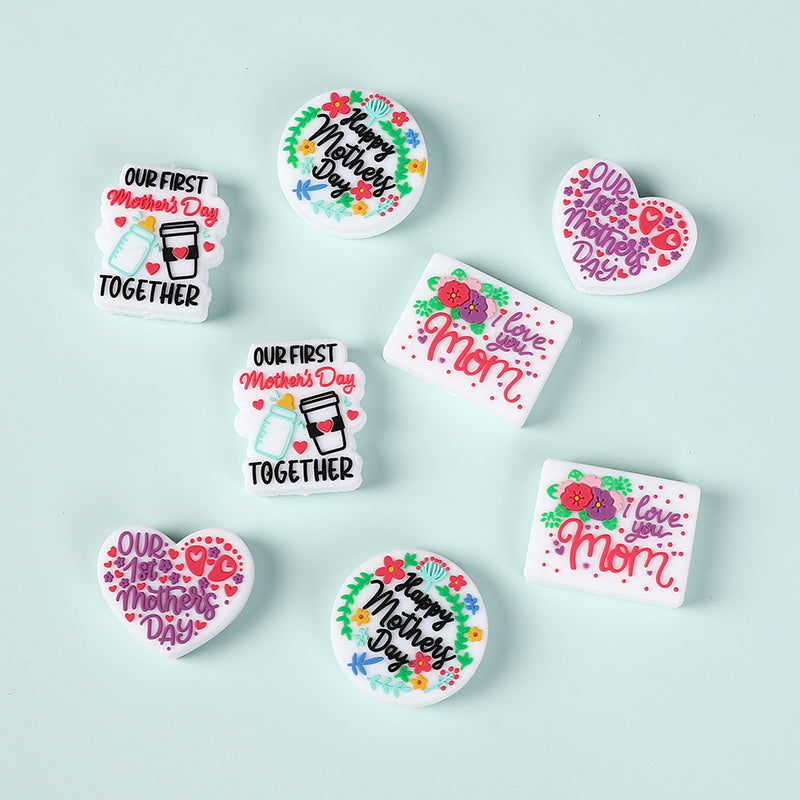 Silicone Focal Beads Mothers Day Floral Text Designs 3