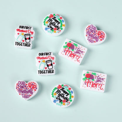 Silicone Focal Beads Mothers Day Floral Text Designs 3