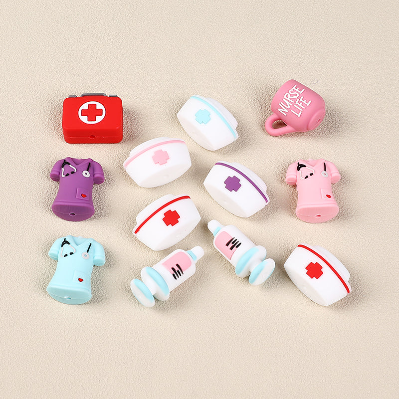 20Pcs Silicone 3D Focal Beads Nurse Series Pink Blue and Purple Uniforms 2