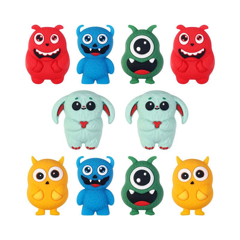 20Pcs Silicone 3D Focal Beads Cute Little Monster Various Colors