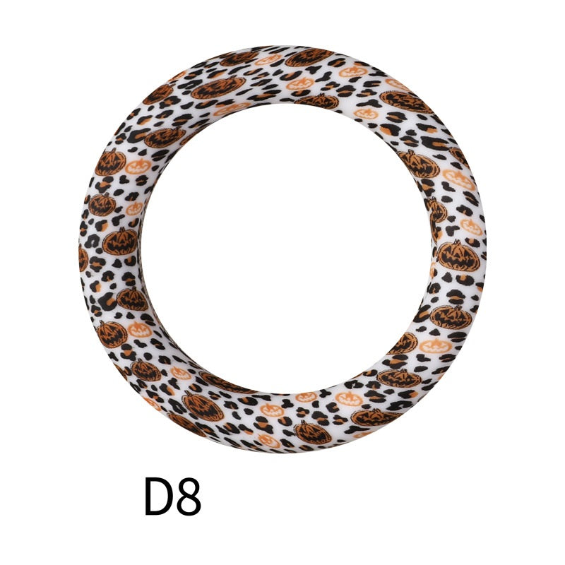 65mm Printed Silicone Beads Ring Shape Printed Design 14