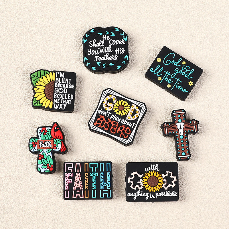 Silicone Focal Beads Jesus Faith Cross With Religious Text Designs 2