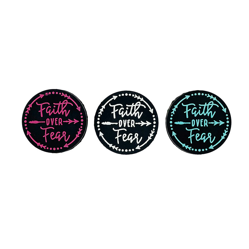 20pcs Silicone Focal Beads Faith Over Fear Printed Text Design
