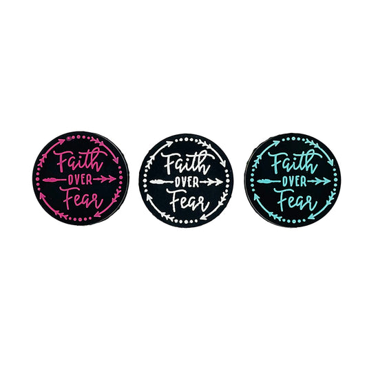 20pcs Silicone Focal Beads Faith Over Fear Printed Text Design