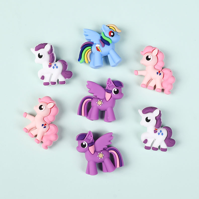 20Pcs Silicone 3D Focal Beads Pony Character Wings Spread