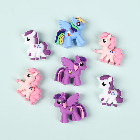 20Pcs Silicone 3D Focal Beads Pony Character Wings Spread